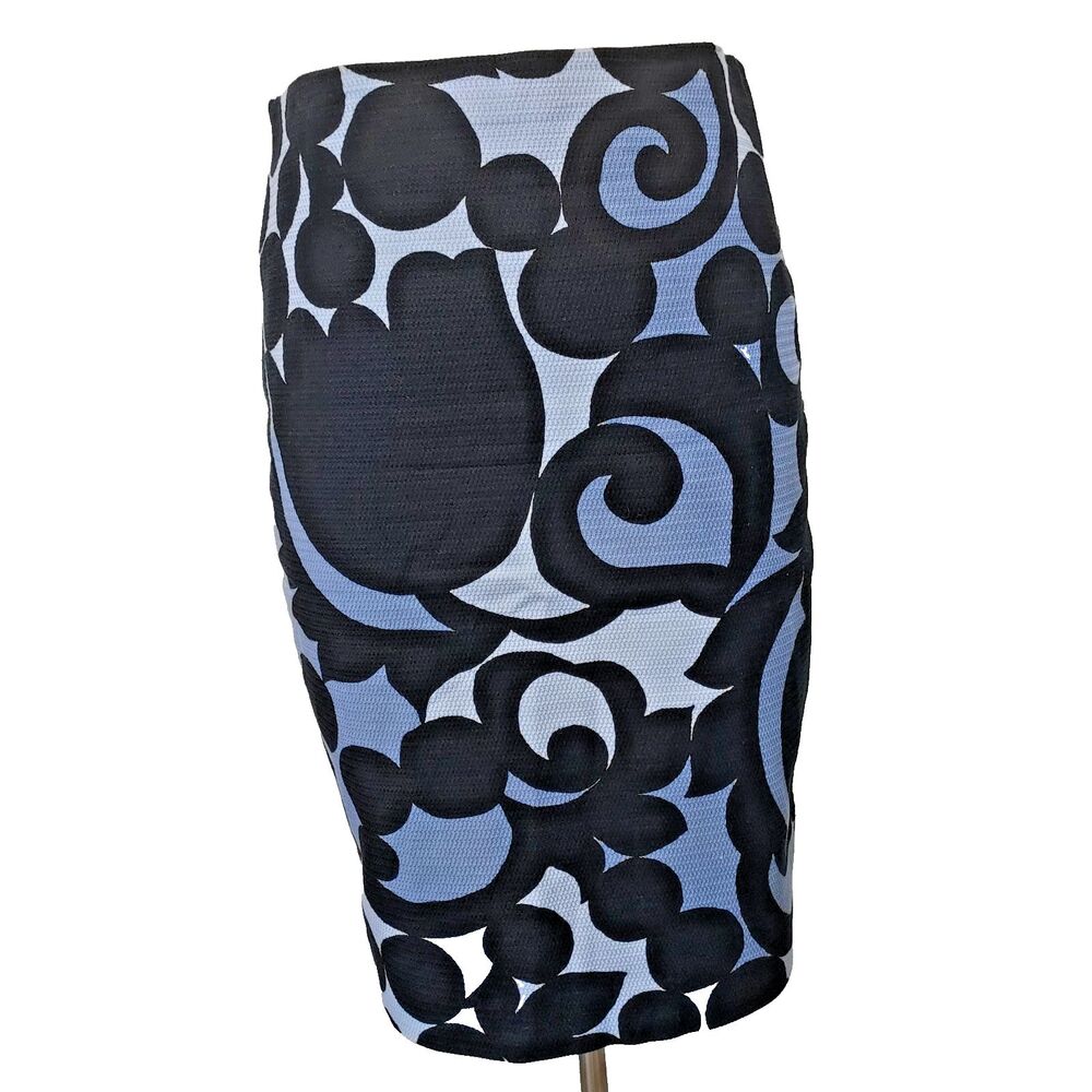 Ann Taylor Textured Floral Retro Straight Skirt Womens Size 6 Lined Black Blue